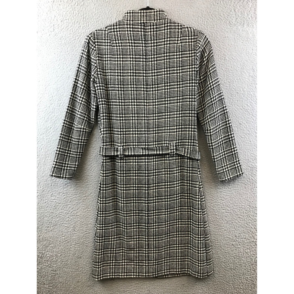 Vintage Style Houndstooth Mini Dress Full Zip Long Sleeve Career Workwear